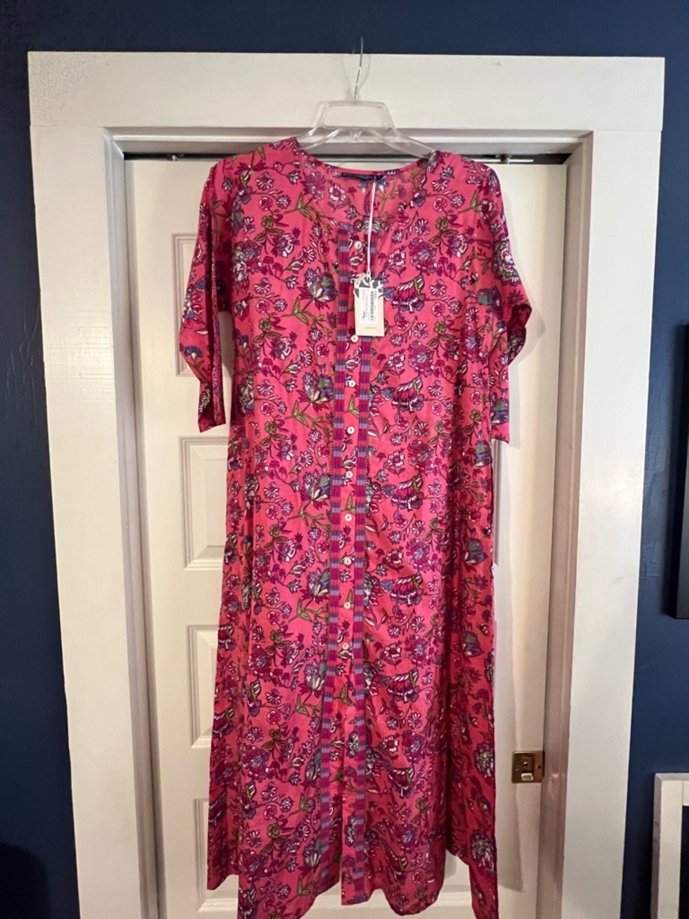 Women's Pink Floral Button-Front Maxi Dress